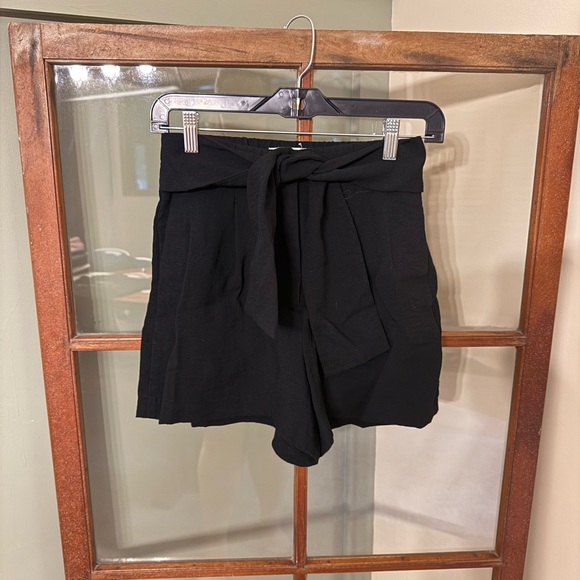 Mango Black High Waist Paper-Bag Shorts - Picture 1 of 3